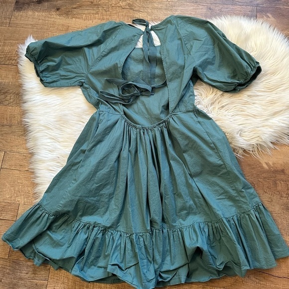 PETER SOM Green Puff Sleeve Dress - Picture 7 of 8